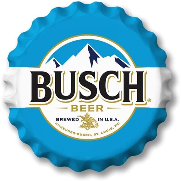 Busch Beer Metal Bottle Cap Sign Garage Shop Bar Man Cave Outdoor Decor LARGE NW
